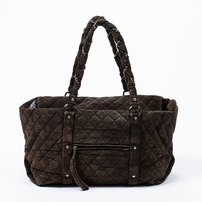Lot 133 - Chanel Brown Stud Detail Wide Tote
