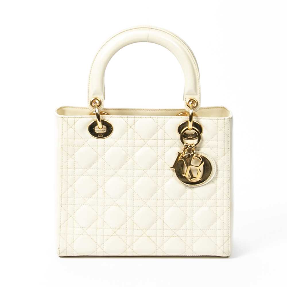 Lot 302 - Christian Dior White Medium Lady Dior Bag