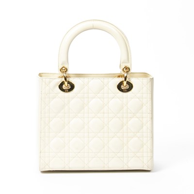 Lot 302 - Christian Dior White Medium Lady Dior Bag