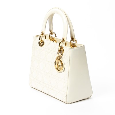 Lot 302 - Christian Dior White Medium Lady Dior Bag