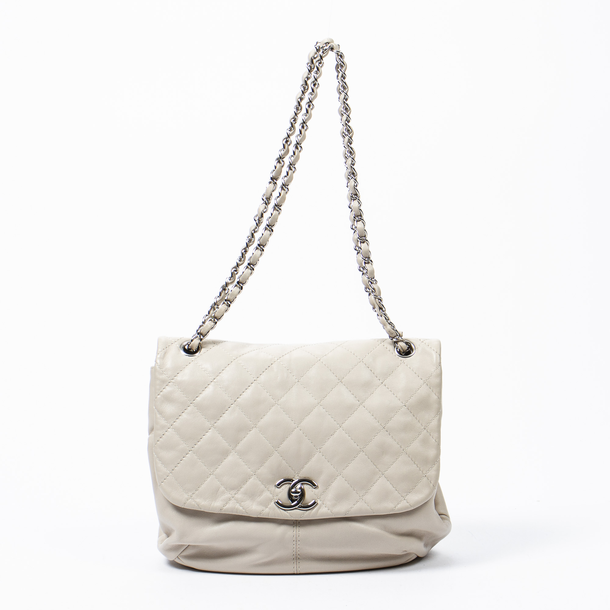 Chanel Ivory Quilted Lambskin Leather Trianon Single Flap Bag