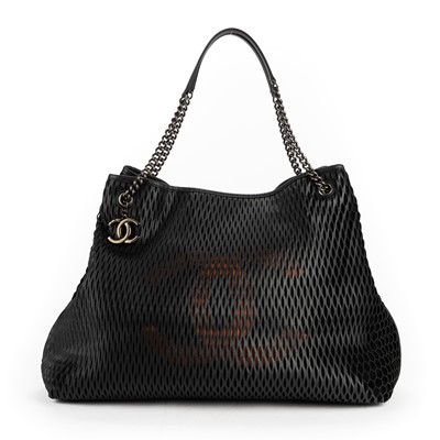 Lot 316 - Chanel Black Laser Cut Perforated Leather CC Tote
