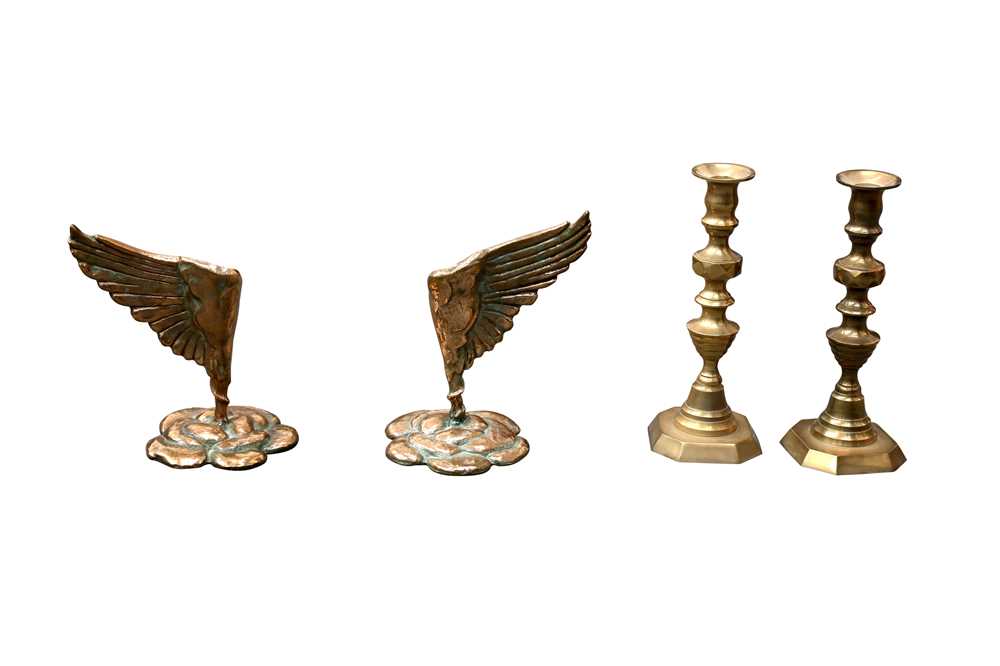 Lot 56 - A PAIR OF BRASS CANDLESTICKS, IN THE MANNER OF SALVADOR DALI, 20TH CENTURY