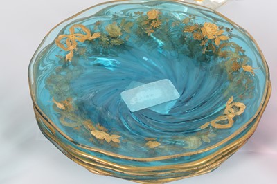 Lot 132 - A COLLECTION OF NINE BLUE GLASS AND GILT BOWLS, PROBABLY ITALIAN, 20TH CENTURY