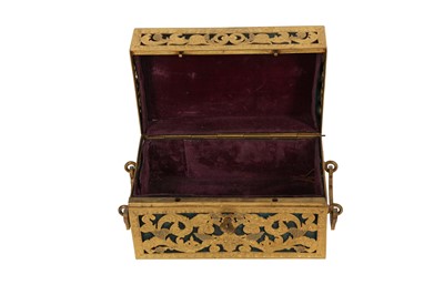 Lot 121 - A CONTINENTAL RECTANGULAR PIERCED BRASS CASKET, LATE 19TH/EARLY 20TH CENTURY