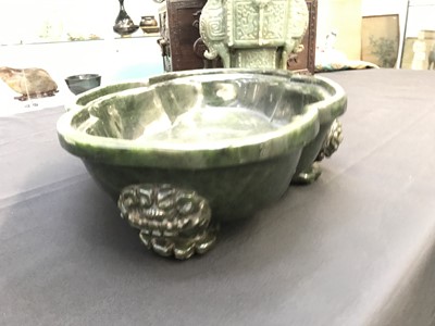 Lot 633 - A LARGE CHINESE SPINACH-GREEN JADE QUATREFOIL JARDINIERE.