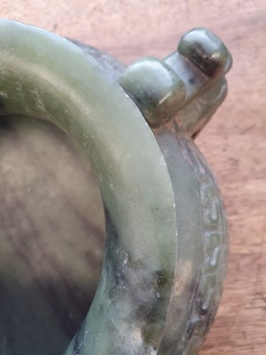 Lot 631 - A MASSIVE CHINESE GREEN JADE ARCHAISTIC VASE.