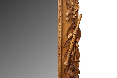 Lot 168 - A LARGE LATE 19TH / EARLY 20TH CENTURY WALL MIRROR IN THE STYLE OF GRINLING GIBBONS OF MUSICAL THEME