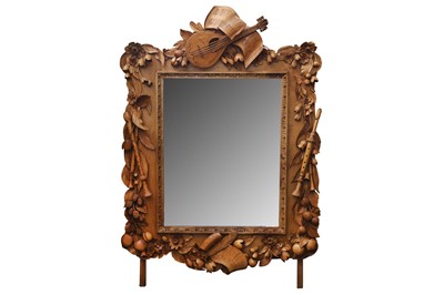 Lot 168 - A LARGE LATE 19TH / EARLY 20TH CENTURY WALL MIRROR IN THE STYLE OF GRINLING GIBBONS OF MUSICAL THEME