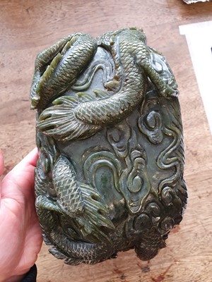 Lot 547 - A MASSIVE CHINESE SPINACH-GREEN JADE WASHER.