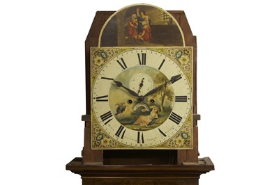 Lot 222 - A 19TH CENTURY MAHOGANY LONGCASE CLOCK WITH PAINTED DIAL SIGNED HENRY ARMSTRONG, LOUGHBOROUGH