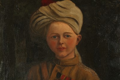 Lot 422 - RUSSIAN SCHOOL: A 19TH CENTURY PAINTING OF A YOUNG BOY IN MILITARY UNIFORM