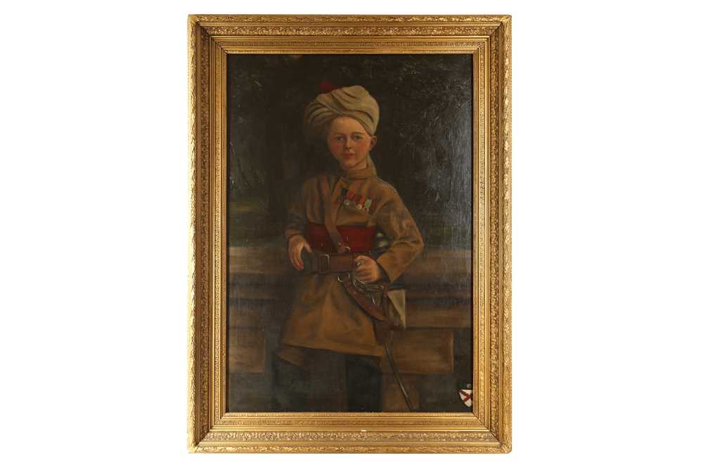 Lot 422 - RUSSIAN SCHOOL: A 19TH CENTURY PAINTING OF A YOUNG BOY IN MILITARY UNIFORM