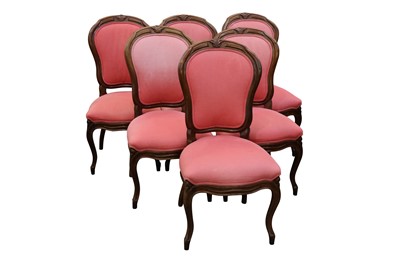 Lot 70 - A SET OF SIX FRENCH WALNUT DINING CHAIRS, 20TH CENTURY