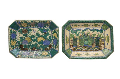 Lot 355 - A PAIR OF MOKUBEI-STYLE EARTHENWARE DISHES.