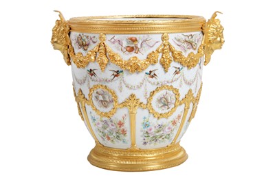Lot 102 - A 19TH CENTURY SEVRES STYLE PORCELAIN AND ORMOLU MOUNTED JARDINIERE MARKED 'CHATEAU DES TUILERIES'