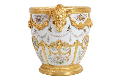 Lot 102 - A 19TH CENTURY SEVRES STYLE PORCELAIN AND ORMOLU MOUNTED JARDINIERE MARKED 'CHATEAU DES TUILERIES'