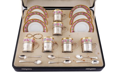 Lot 315 - A cased George V sterling silver mounted Paragon demitasse coffee set, Birmingham 1932 by Joseph Gloster Ltd