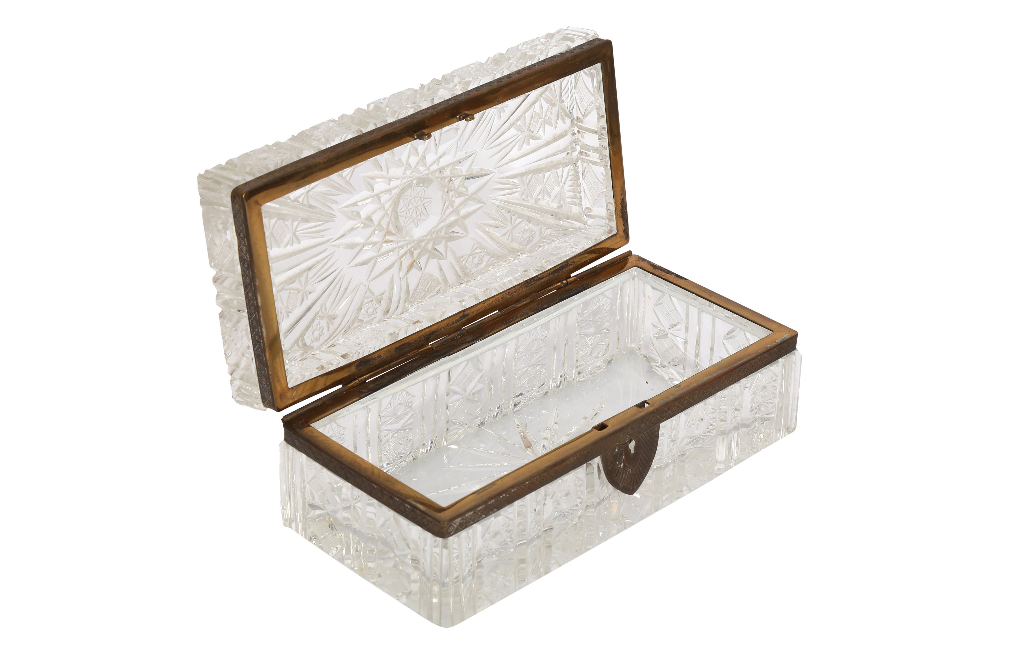 Lot 147 - A LARGE RECTANGULAR AMERICAN CUT GLASS BOX,