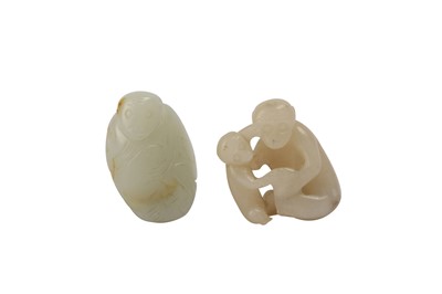 Lot 564 - TWO CHINESE WHITE JADE 'MONKEY' CARVINGS.