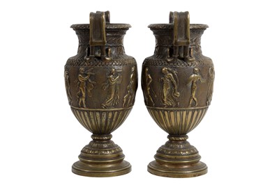 Lot 119 - A PAIR OF 19TH CENTURY BRONZE NEO-CLASSICAL STYLE URN VASES