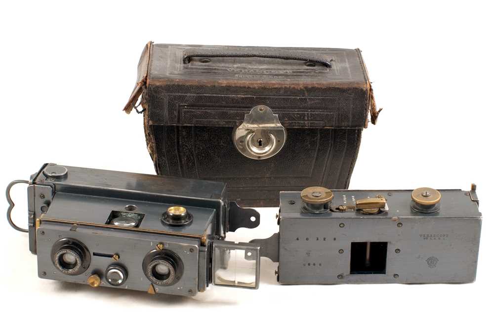 Lot 58 - French Verascope Stereo Cameras by Richard, with Plate & Rare Roll Film Backs.
