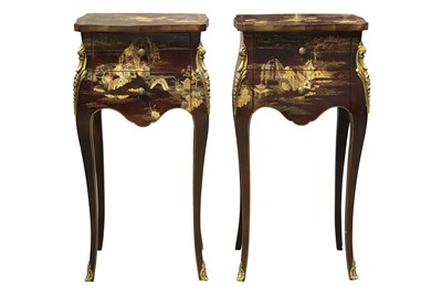 Lot 170 - A PAIR OF LATE 19TH  CENTURY FRENCH  CHINOISERIE DECORATED AND ORMOLU MOUNTED  NIGHT CUPBOARDS