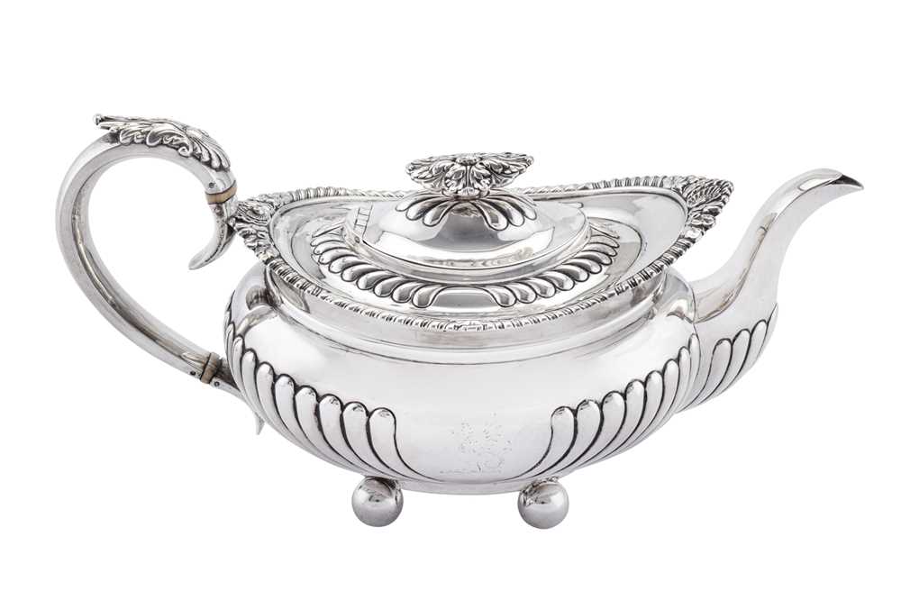 Lot 424 - A George III sterling silver teapot, London 1818 by Alice and George Burrows (reg. 10th July 1801)