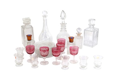 Lot 157 - A SET OF OF SIX RUBY AND CLEAR CUT GLASS DRINKING GLASSES