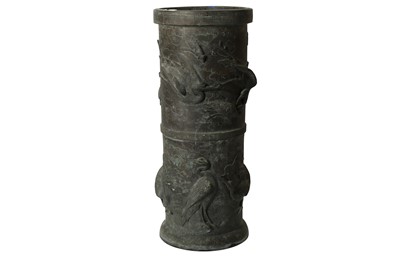 Lot 163 - A JAPANESE CYLINDRICAL BRONZE UMBRELLA STAND, LATE 19TH/EARLY 20TH CENTURY