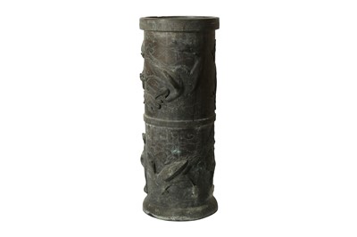 Lot 163 - A JAPANESE CYLINDRICAL BRONZE UMBRELLA STAND, LATE 19TH/EARLY 20TH CENTURY