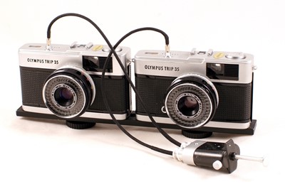 Lot 60 - Twinned Olympus Trip 35 Cameras for Two Full Frame Stereo Images.