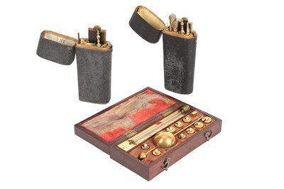 Lot 439 - A SIKES HYDROMETER AND TWO BLACK SHAGREEN ETUI CASES