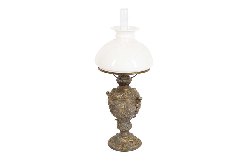 Lot 453 - A SPELTER OIL LAMP, LATE 19TH CENTURY