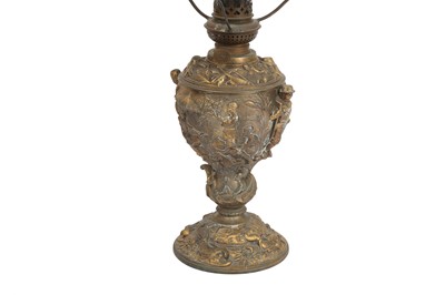 Lot 453 - A SPELTER OIL LAMP, LATE 19TH CENTURY