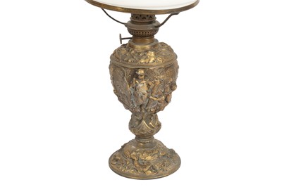 Lot 453 - A SPELTER OIL LAMP, LATE 19TH CENTURY