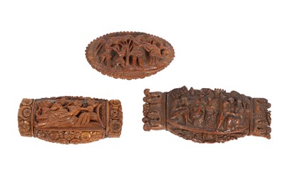 Lot 379 - A GROUP OF THREE COQUILLA NUT BOXES