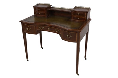 Lot 79 - A SHERATON STYLE MAHOGANY AND SATINWOOD INLAID DESK, 20TH CENTURY