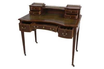 Lot 79 - A SHERATON STYLE MAHOGANY AND SATINWOOD INLAID DESK, 20TH CENTURY