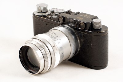 Lot 116 - Black Leica II with 8.5cm Culminar f2.8 Lens.