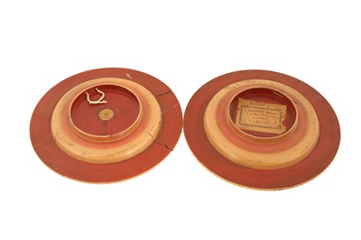 Lot 247 - A PAIR OF WOODEN COPPER LUSTRE-LACQUERED DECORATIVE PLATES