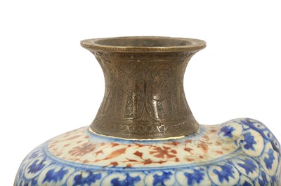Lot 70 - A SAFAVID RED AND BLUE KIRMAN POTTERY QALYAN BASE (WATER PIPE)
