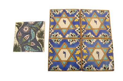 Lot 90 - A GROUP OF ISLAMIC-REVIVAL POTTERY TILES AND DISH