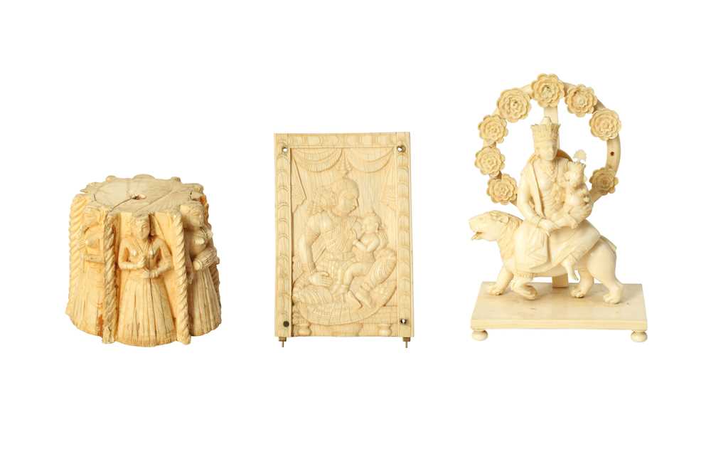 Lot 289 - λ THREE INDIAN CARVED IVORY DECORATIVE ELEMENTS