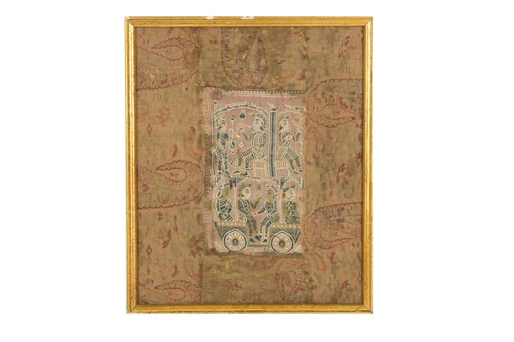 Lot 19 - AN INDO-PORTUGUESE TEXTILE PANEL WITH FIGURAL DECORATION