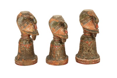 Lot 255 - THREE POLYCHROME-PAINTED AND LACQUERED PAPIER-MÂCHÉ DUCK CHARPAI LEGS
