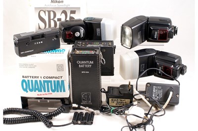 Lot 56 - Nikon SB-80DX & 2 SB25 Speedlights, Plus Quantum Batteries.