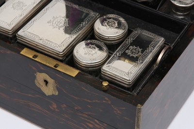 Lot 60 - A Victorian sterling silver fitted coromandel travelling vanity case, London 1871 by Thomas Whitehouse