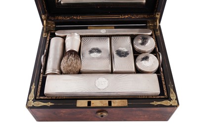 Lot 59 - A Victorian sterling silver fitted burr walnut gentleman’s travelling vanity case, London 1861 by Thomas Whitehouse