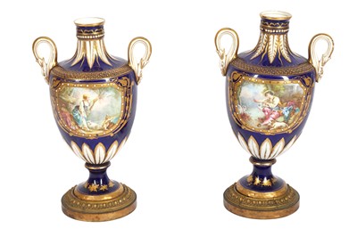 Lot 371 - A PAIR OF ENGLISH PORCELAIN  VASES, IN THE SEVRES STYLE, 19TH CENTURY